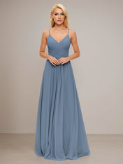Spaghetti Straps A-line V Neck Chiffon Bridesmaid Dress