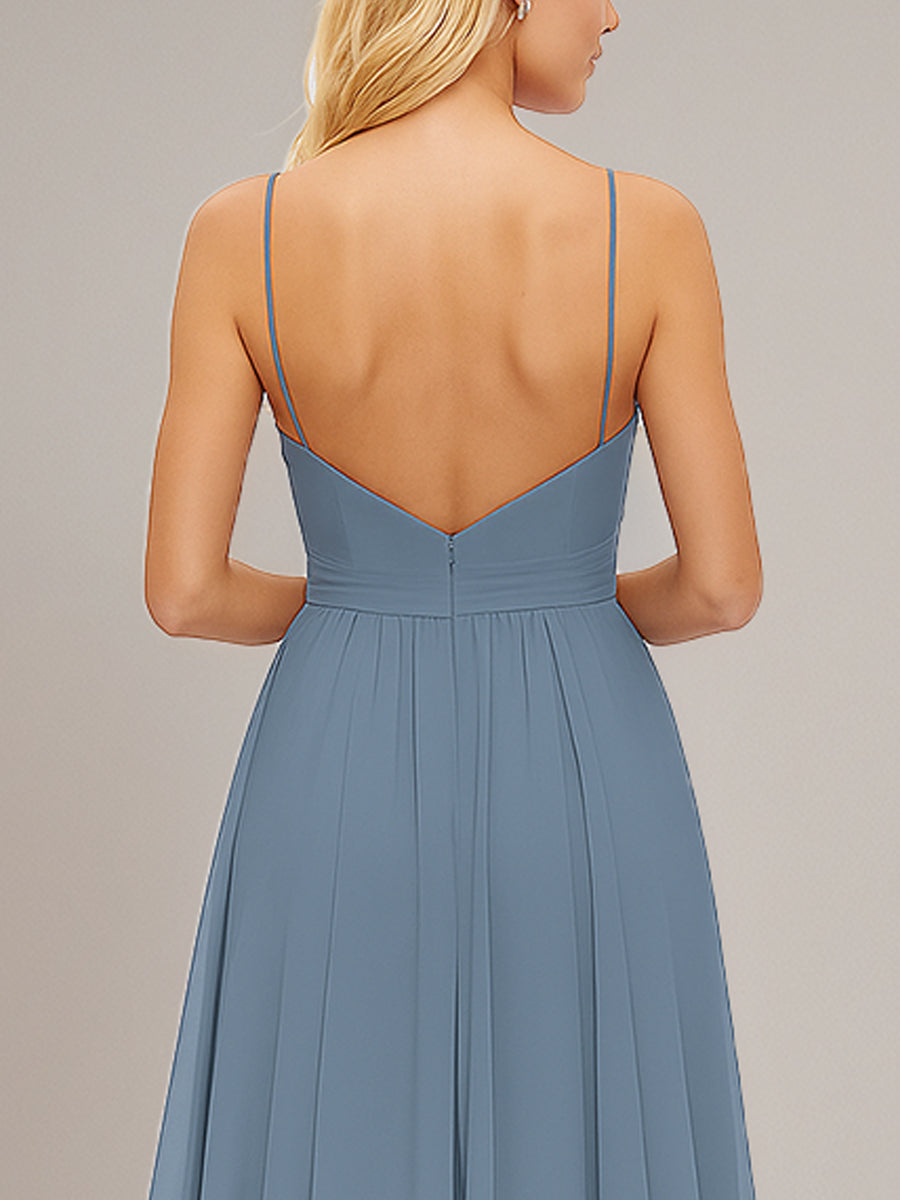 Spaghetti Straps A-line V Neck Chiffon Bridesmaid Dress