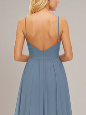 Spaghetti Straps A-line V Neck Chiffon Bridesmaid Dress