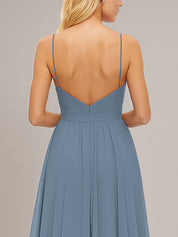 Spaghetti Straps A-line V Neck Chiffon Bridesmaid Dress