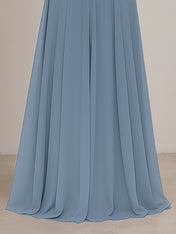 Spaghetti Straps A-line V Neck Chiffon Bridesmaid Dress