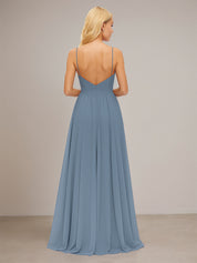 Spaghetti Straps A-line V Neck Chiffon Bridesmaid Dress