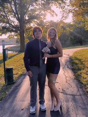 Spaghetti Straps Bodycon Satin Appliqeus Short Homecoming Dress