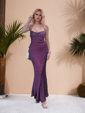 Spaghetti Straps Lace Up Satin Long Prom Dress