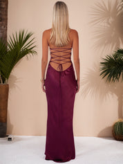 Spaghetti Straps Lace Up Satin Long Prom Dress