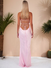 Spaghetti Straps Lace Up Satin Long Prom Dress