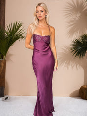 Spaghetti Straps Lace Up Satin Long Prom Dress