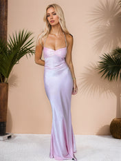 Spaghetti Straps Lace Up Satin Long Prom Dress