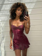 Spaghetti Straps Lace Up Satin Short Homecoming Dress