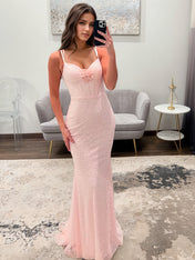 Spaghetti Straps Mermaid Beaded Corset Long Prom Dress