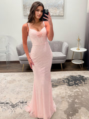 Spaghetti Straps Mermaid Beaded Corset Long Prom Dress