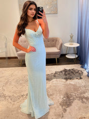 Spaghetti Straps Mermaid Beaded Corset Long Prom Dress