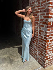 Spaghetti Straps Mermaid Open Back Long Prom Dress