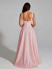 Sparkly A Line Square Neck Long Prom Dress