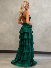 Sparkly A Line Tiered Beaded Corset Long Prom Dress with Slit