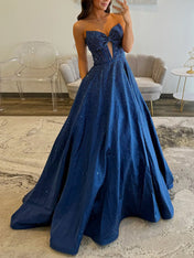 Sparkly Beaded Strapless Long Corset Prom Dress with Bow