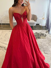 Sparkly Beaded Strapless Long Corset Prom Dress with Bow