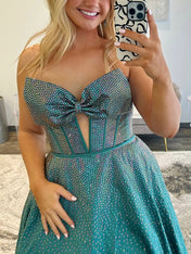 Sparkly Beaded Strapless Long Corset Prom Dress with Bow
