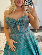Sparkly Beaded Strapless Long Corset Prom Dress with Bow