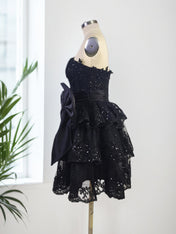 Sparkly A Line Sweetheart Corset Tiered Ruffle Homecoming Dress with Bows