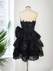 Sparkly Red A Line Sweetheart Corset Tiered Ruffle Homecoming Dress with Bows