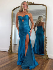 Sparkly Sweetheart Mermaid Beaded Keyhole Long Prom Dress with Slit