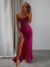 Strapless Sweetheart Sequins Bodycon Long Prom Dress with Beading