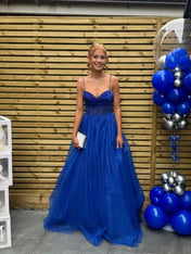 Sparkly Glitter Beaded Sweetheart Bodice Tulle Long Prom Dress