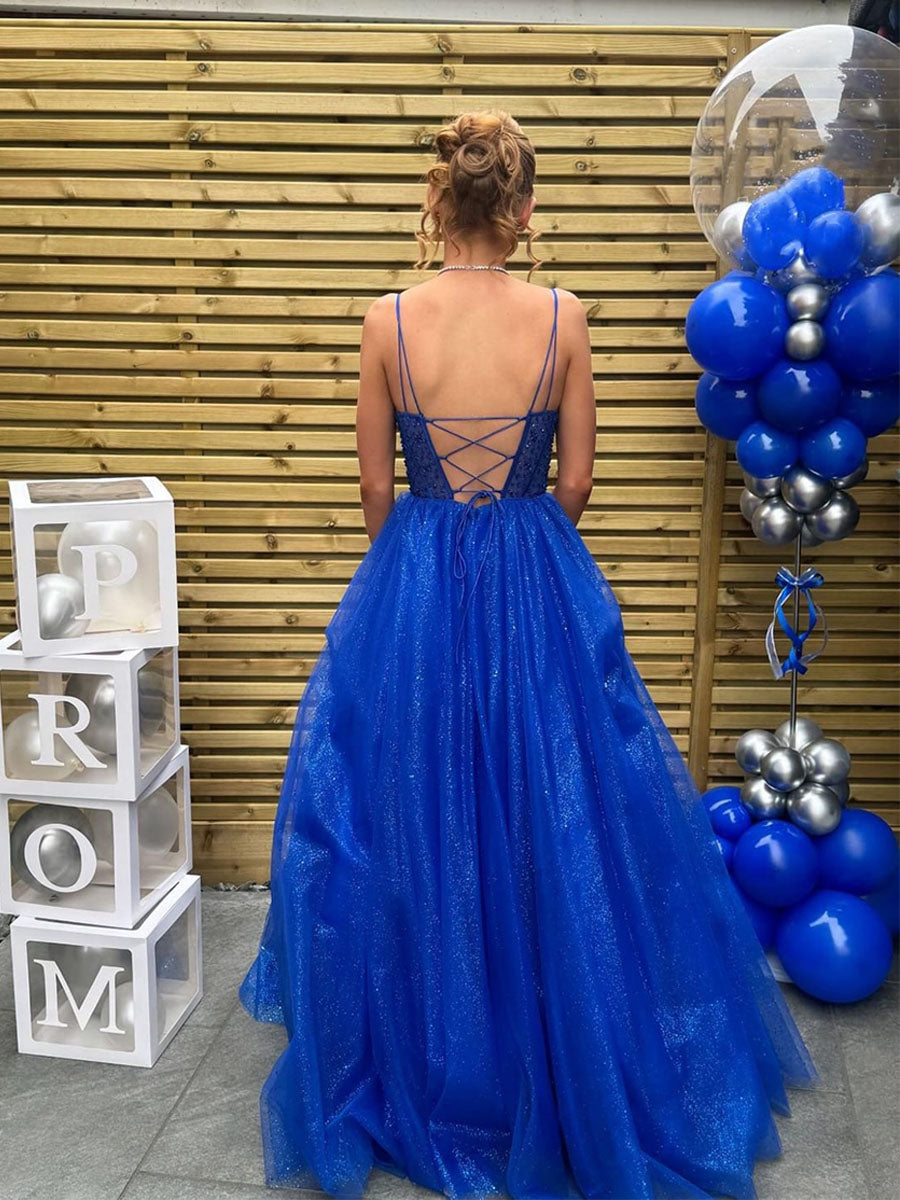 Sparkly Glitter Beaded Sweetheart Bodice Tulle Long Prom Dress