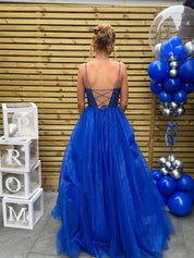 Sparkly Glitter Beaded Sweetheart Bodice Tulle Long Prom Dress