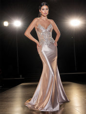 Sparkly Lavender Corset Long Prom Dress with Asymmetrical Appliqués