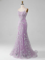 Sparkly Lilac Beaded Spaghetti Straps Mermaid Long Prom Dress