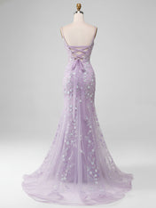 Sparkly Lilac Beaded Spaghetti Straps Mermaid Long Prom Dress