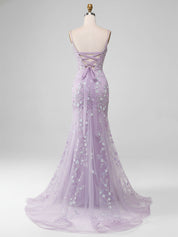 Sparkly Lilac Beaded Spaghetti Straps Mermaid Long Prom Dress