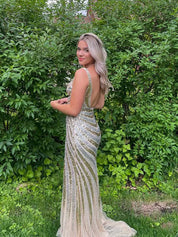 Sparkly Mermaid Deep V-Neck Sequins Prom Dress