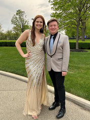 Sparkly Mermaid Deep V-Neck Sequins Prom Dress