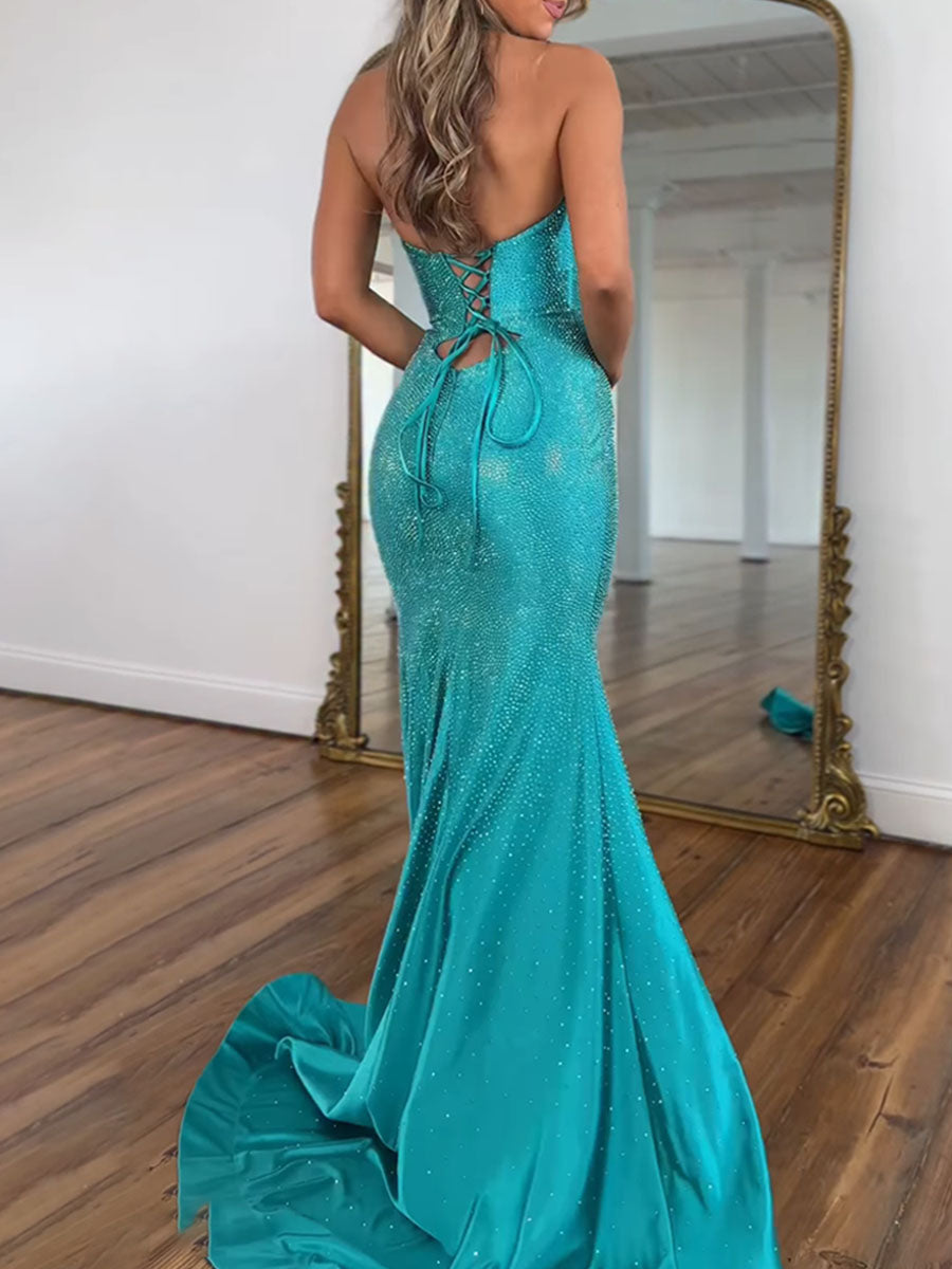 Sparkly Mermaid Keyhole Long Beaded Prom Dress with Slit