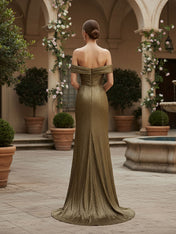 Sparkly Mermaid One Shoulder Pleated Formal Dress with Slit