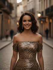 Sparkly Mermaid One Shoulder Pleated Long Formal Dress with Slit