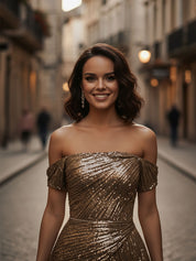 Sparkly Mermaid One Shoulder Pleated Long Formal Dress with Slit