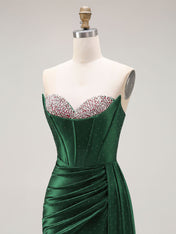 Sparkly Mermaid Strapless Corset Ruched Long Prom Dress