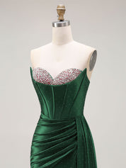 Sparkly Mermaid Strapless Corset Ruched Long Prom Dress