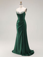 Sparkly Mermaid Strapless Corset Ruched Long Prom Dress
