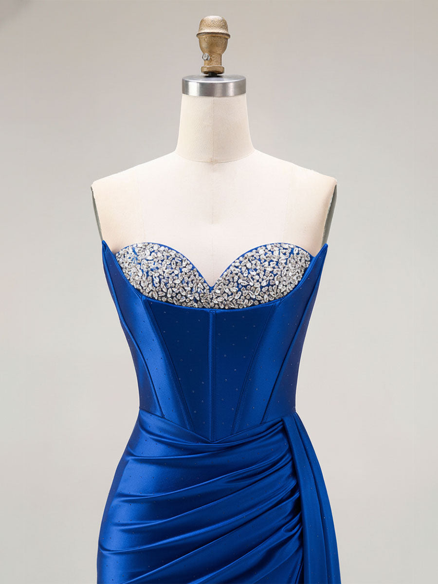 Sparkly Mermaid Strapless Corset Ruched Long Prom Dress