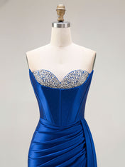 Sparkly Mermaid Strapless Corset Ruched Long Prom Dress