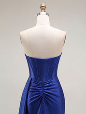 Sparkly Mermaid Strapless Corset Ruched Long Prom Dress