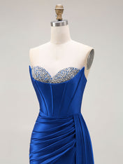 Sparkly Mermaid Strapless Corset Ruched Long Prom Dress
