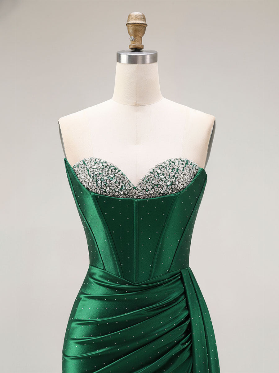 Sparkly Mermaid Strapless Corset Ruched Long Prom Dress