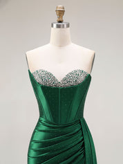 Sparkly Mermaid Strapless Corset Ruched Long Prom Dress