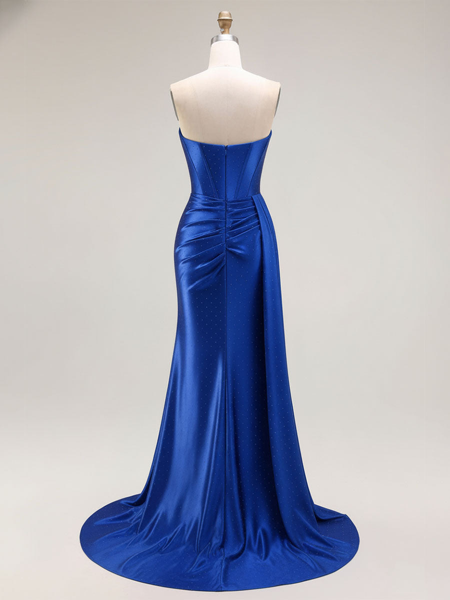 Sparkly Mermaid Strapless Corset Ruched Long Prom Dress